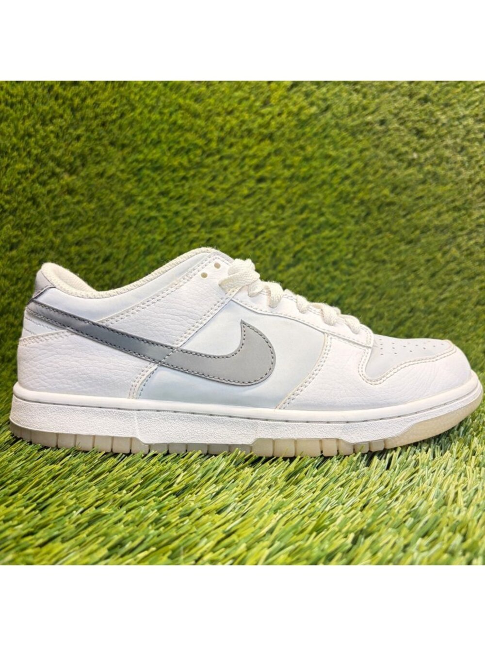Nike Dunk Low Reflective Swoosh White Boys Size 7Y Athletic Shoes Sneakers